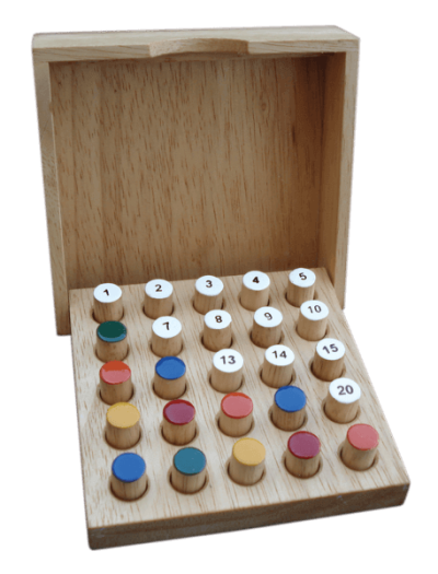 Farbpuzzle aus Holz – 2 Logikspiele mit 25 Stäbchen